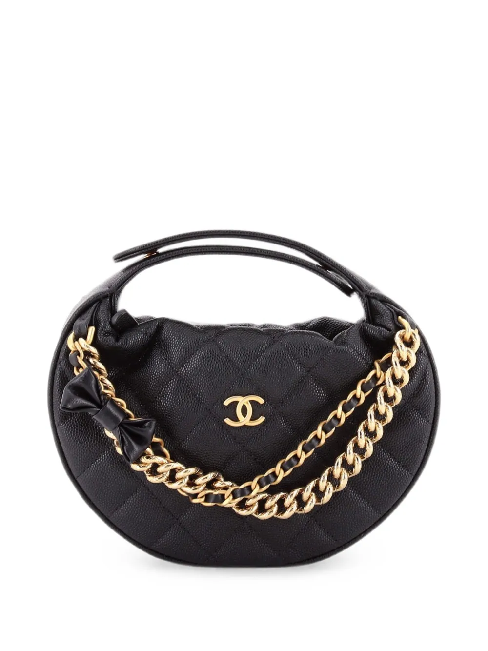 CHANEL Pre-Owned Borsa passepartout mini in pelle Caviar trapuntata con fiocco - Nero