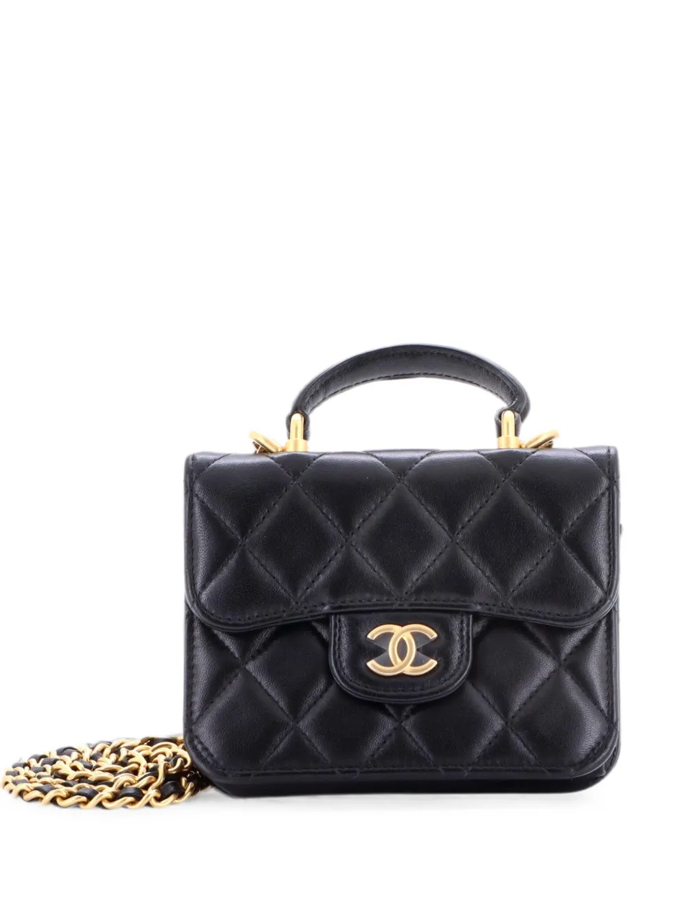 CHANEL Pre-Owned Portamonete con manico in pelle di agnello Caviar trapuntata - Nero