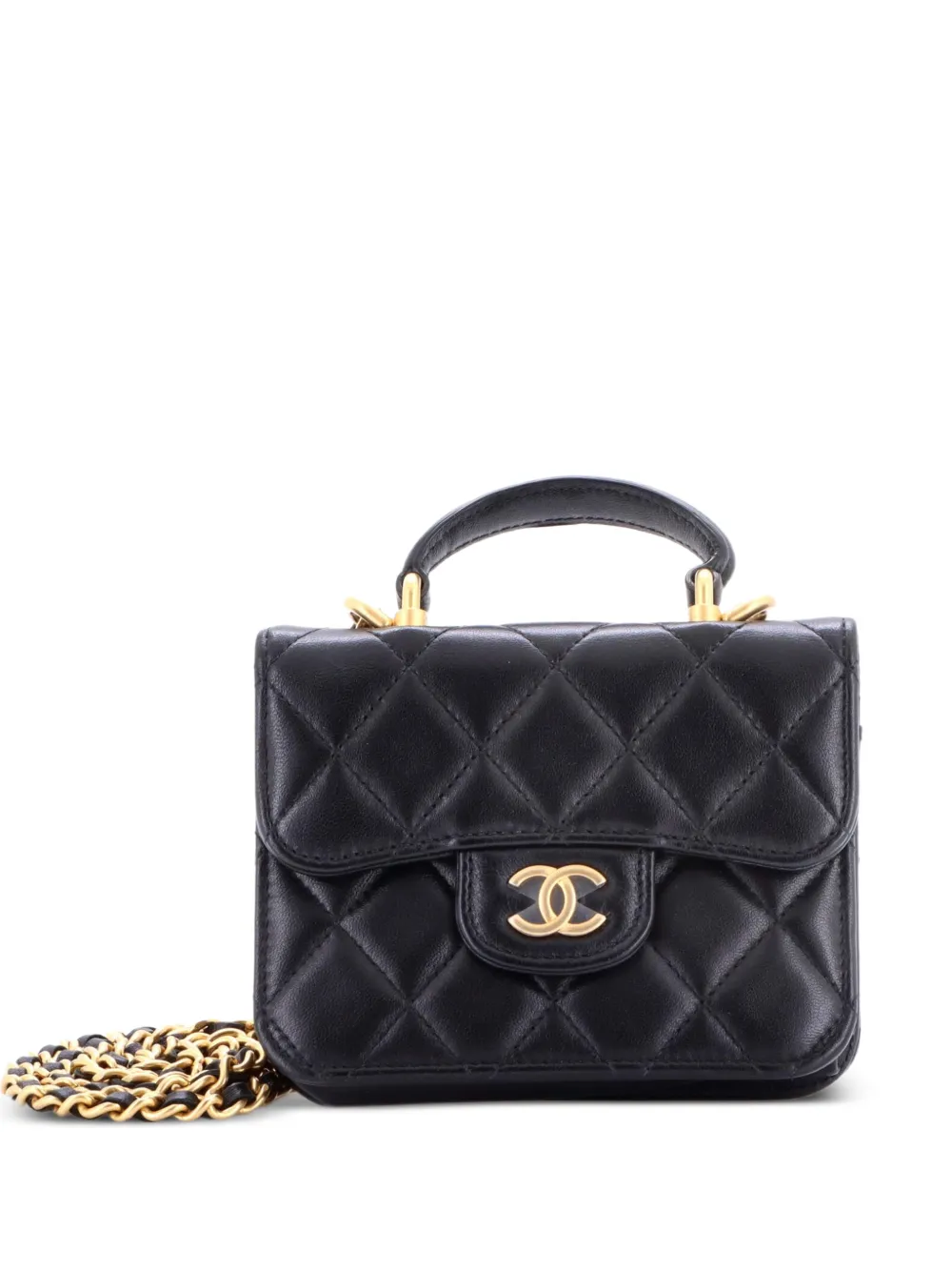 CHANEL Pre-Owned Portamonete con manico in pelle di agnello Caviar trapuntata - Nero