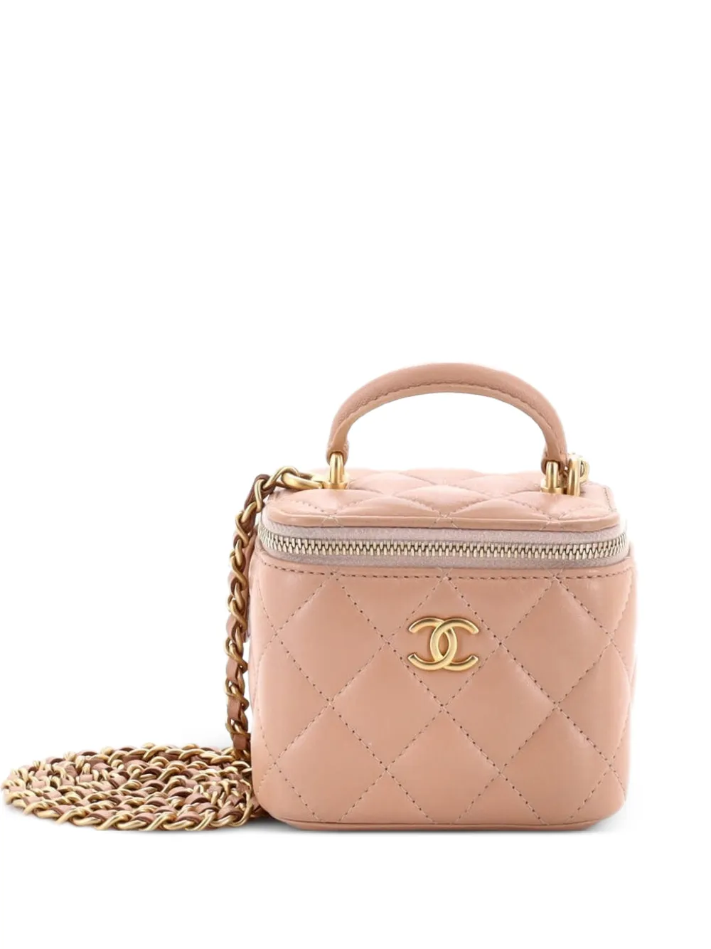 CHANEL Pre-Owned Classic Top Handle Vanity Case with Chain Quilted Lambskin Mini crossbody bag - Neutrals