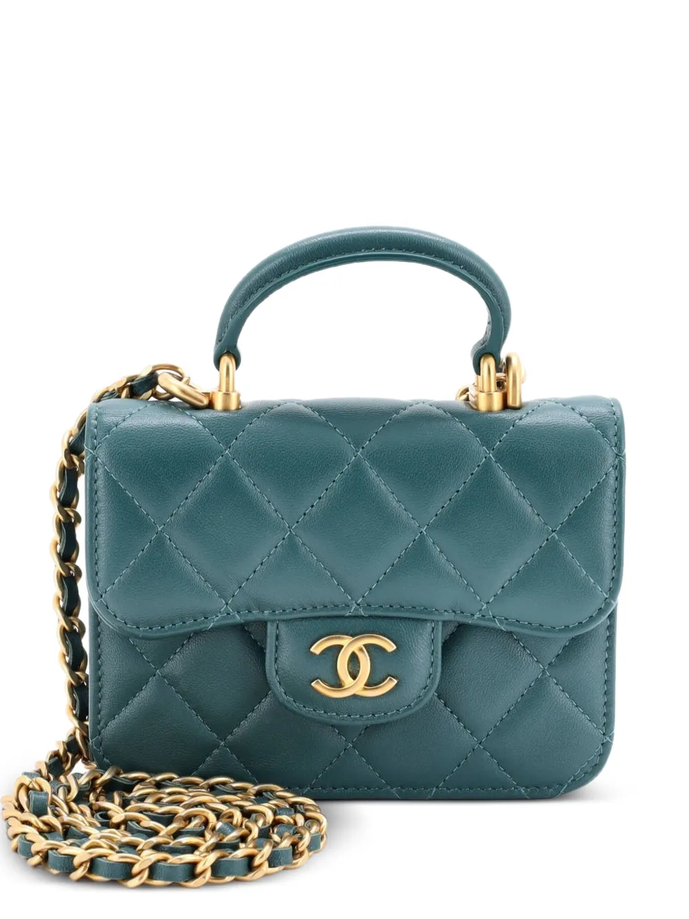 CHANEL Pre-Owned Top Handle Flap Coin Purse with Chain Quilted Lambskin crossbody bag - Green