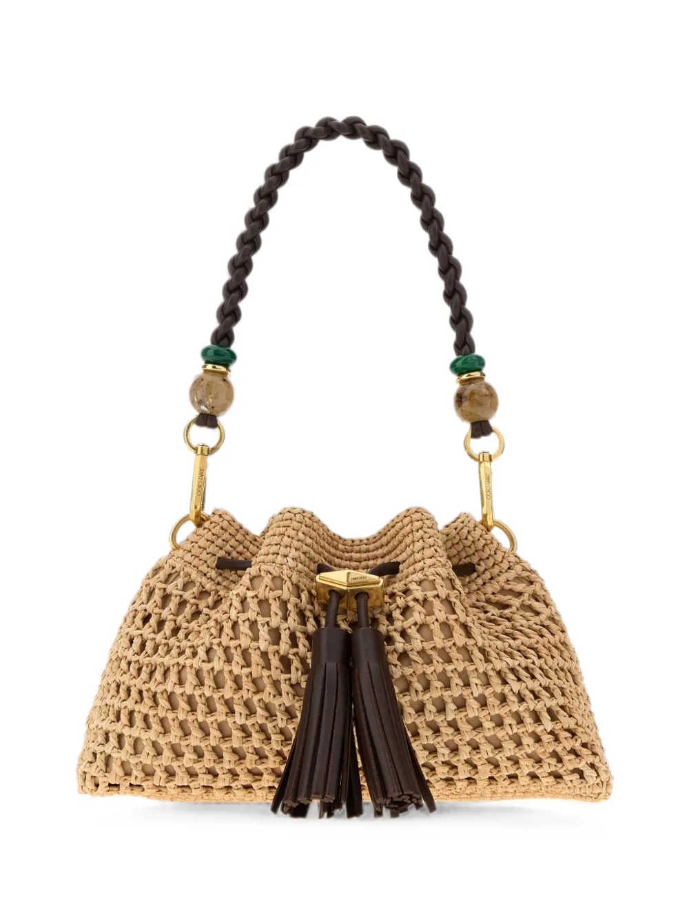 Jimmy Choo small Cinch raffia shoulder bag - Nude