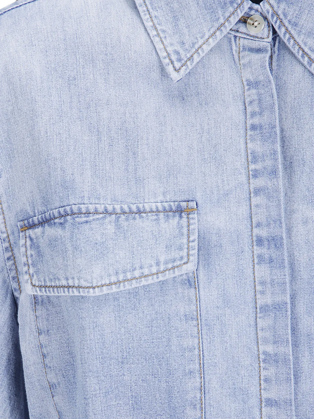 7 For All Mankind Chambray blouse met opgestikte zak Blauw