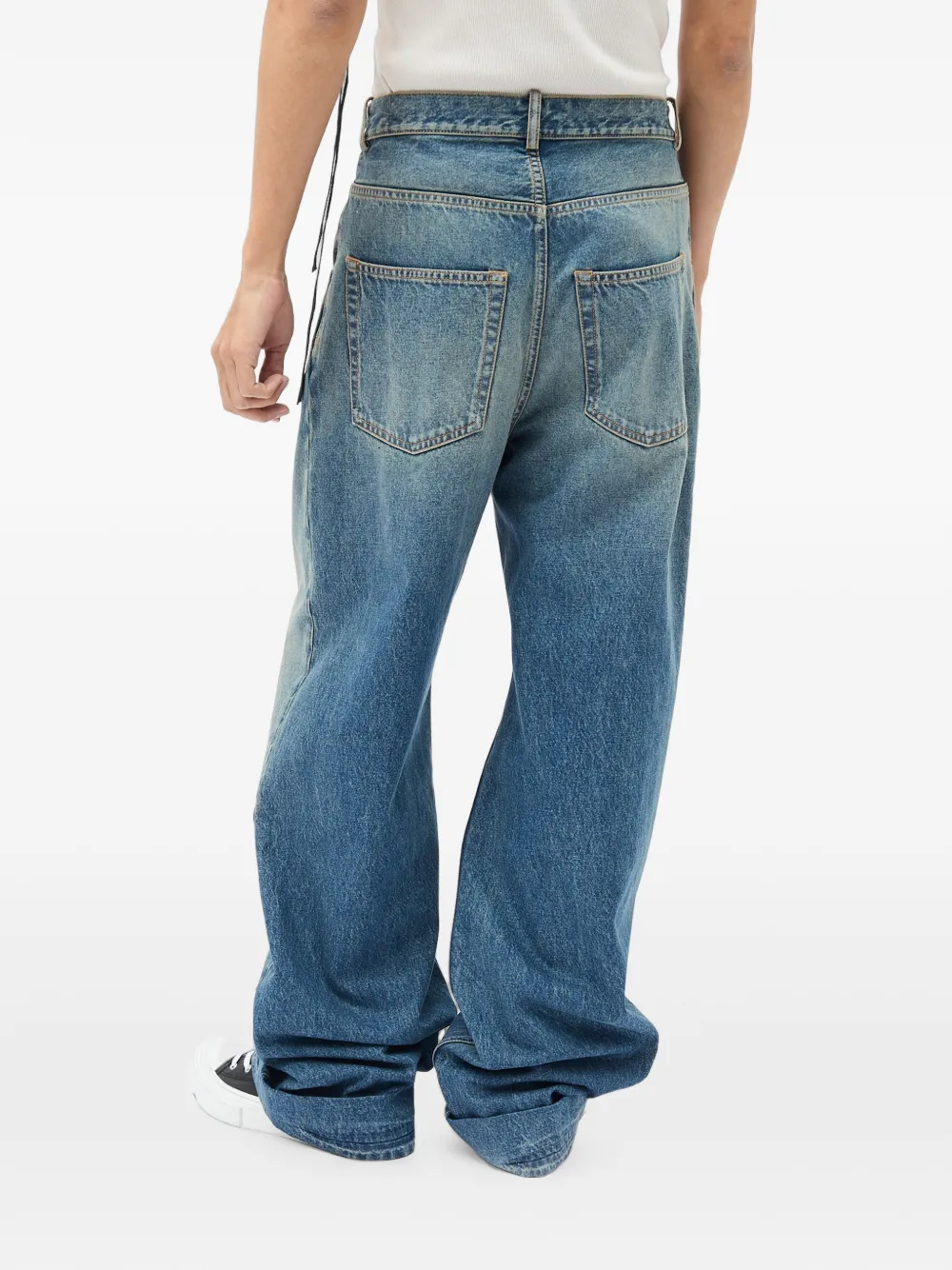 Ann Demeulemeester Jeans met stonewashed-effect en strik Blauw
