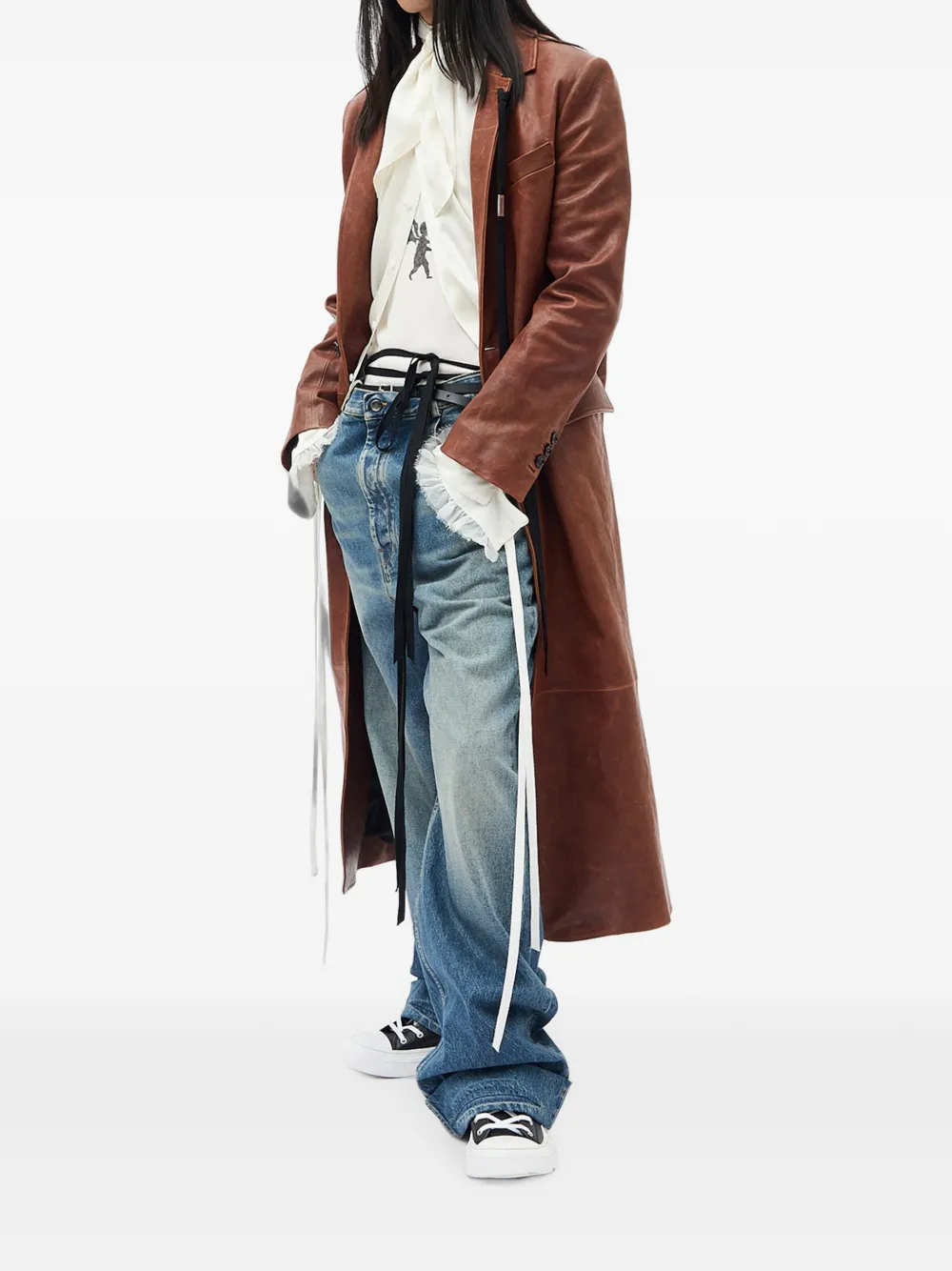 Ann Demeulemeester Jeans met stonewashed-effect en strik Blauw