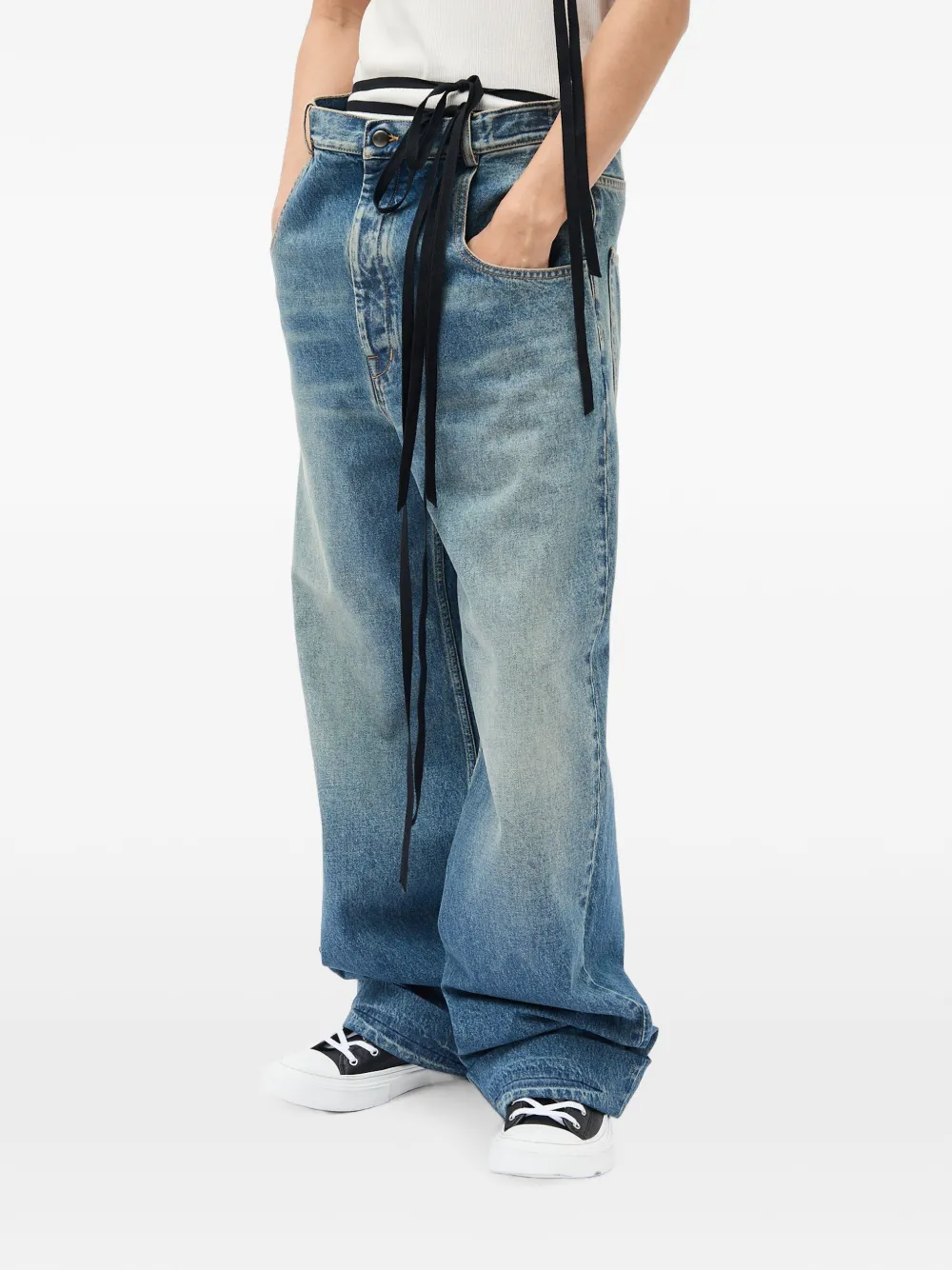 Ann Demeulemeester Jeans met stonewashed-effect en strik Blauw