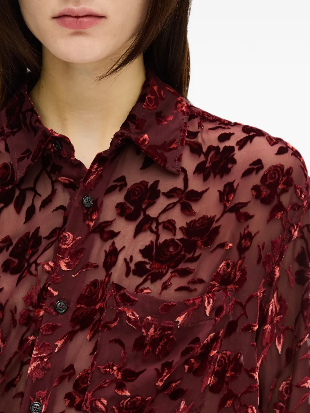Ann Demeulemeester Elisabeth blouse met bloemen-devoré Rood