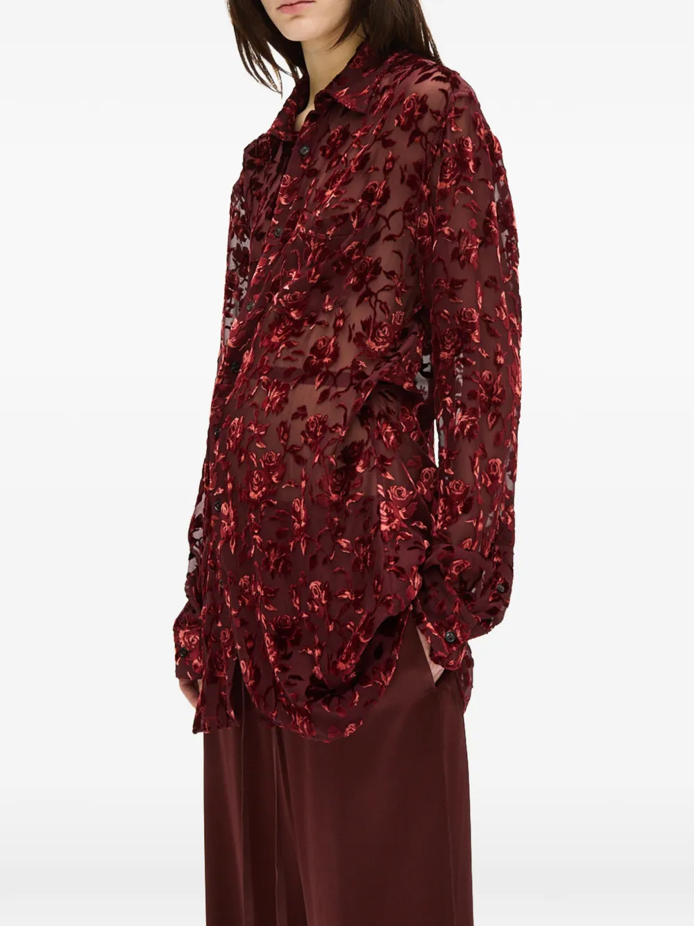 Ann Demeulemeester Elisabeth blouse met bloemen-devoré Rood
