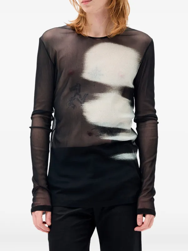 Ann Demeulemeester Greg Portrait-print Tulle T-shirt in Black