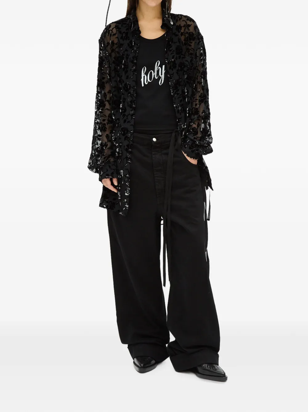 Ann Demeulemeester Elisabeth blouse met bloemen-devoré Zwart