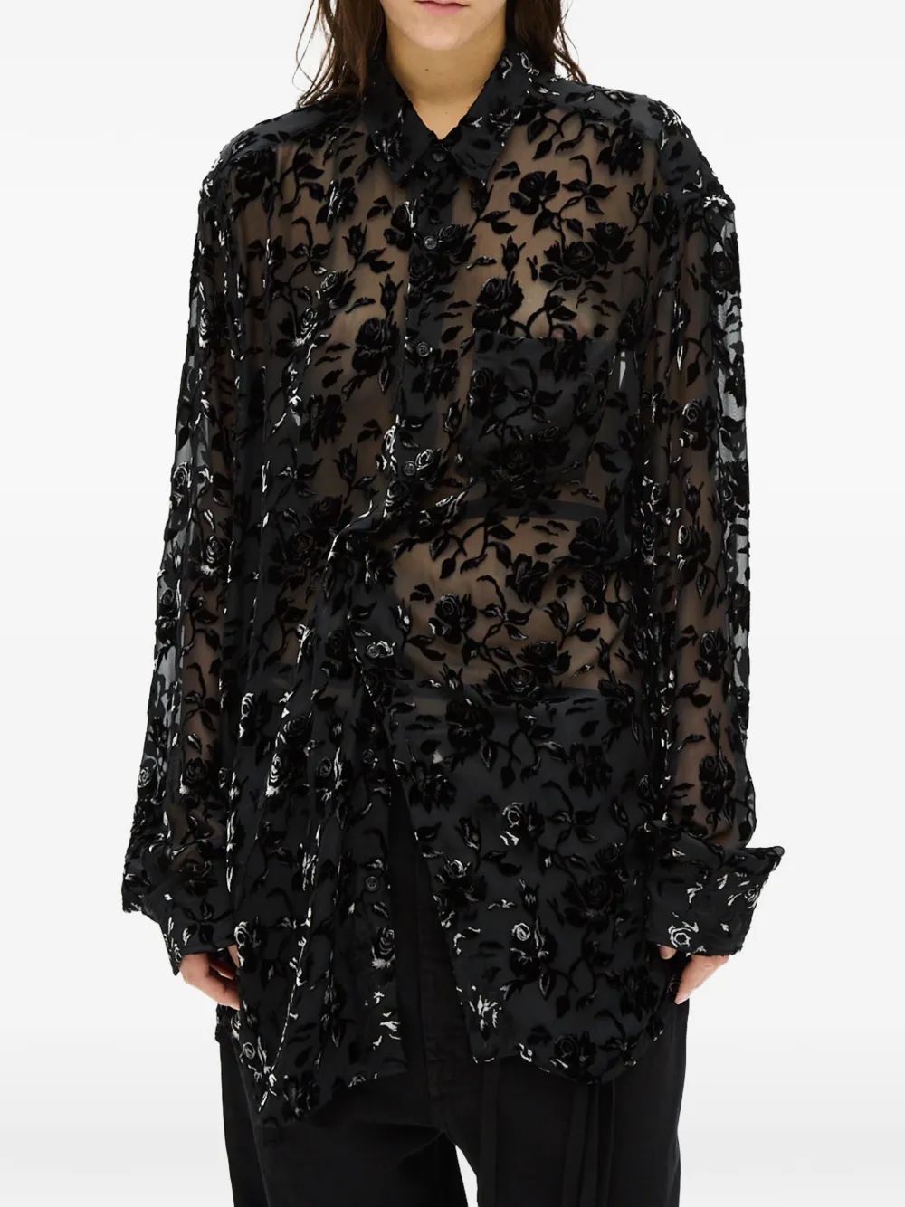 Ann Demeulemeester Elisabeth Hemd mit Blumenprint - Schwarz