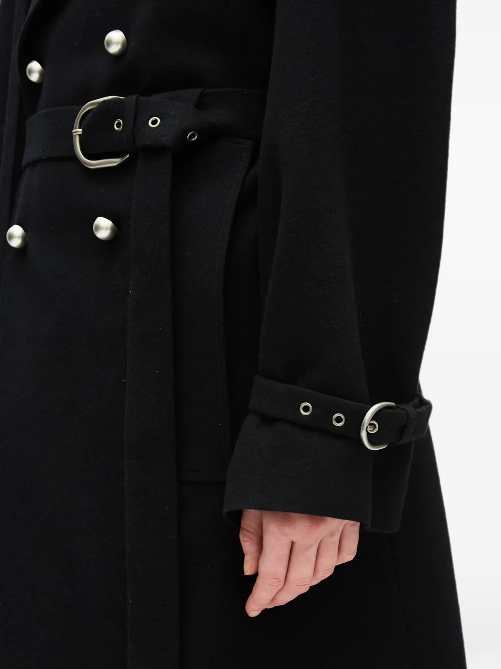 Ann Demeulemeester Jas met ceintuur en dubbele rij knopen Zwart