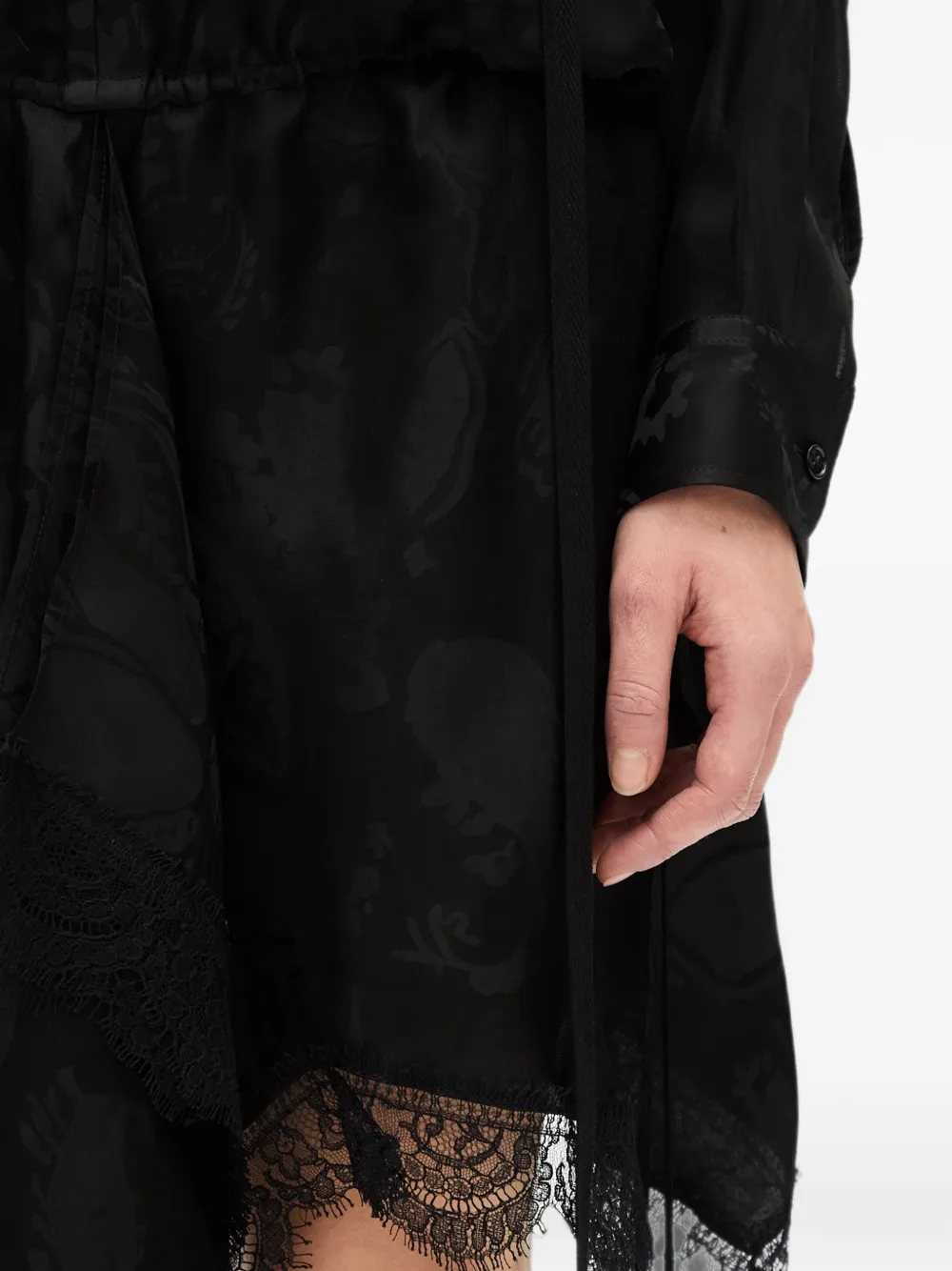 Ann Demeulemeester Mini-jurk met kanten afwerking en paisley-jacquard Zwart