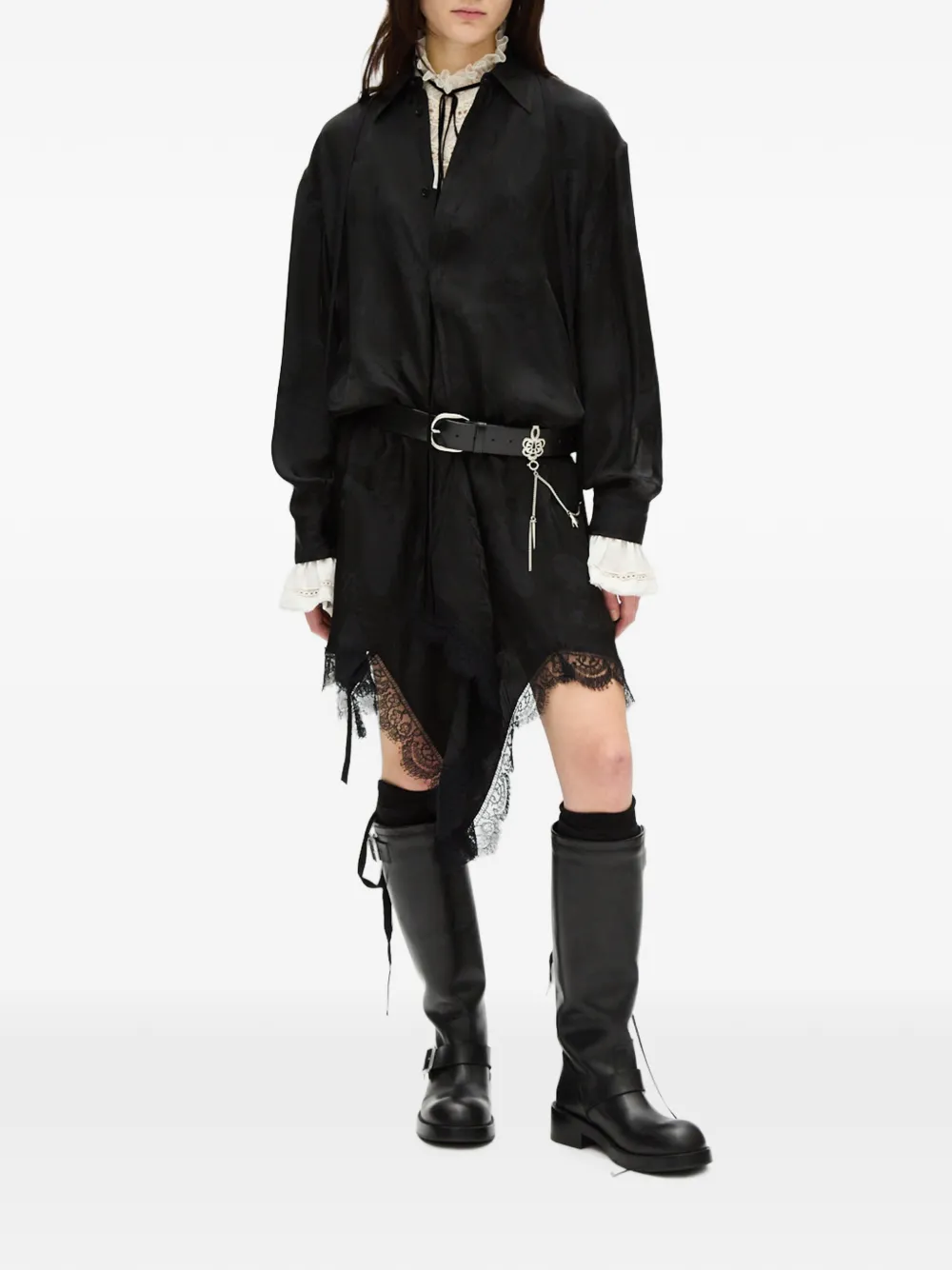 Ann Demeulemeester Mini-jurk met kanten afwerking en paisley-jacquard Zwart