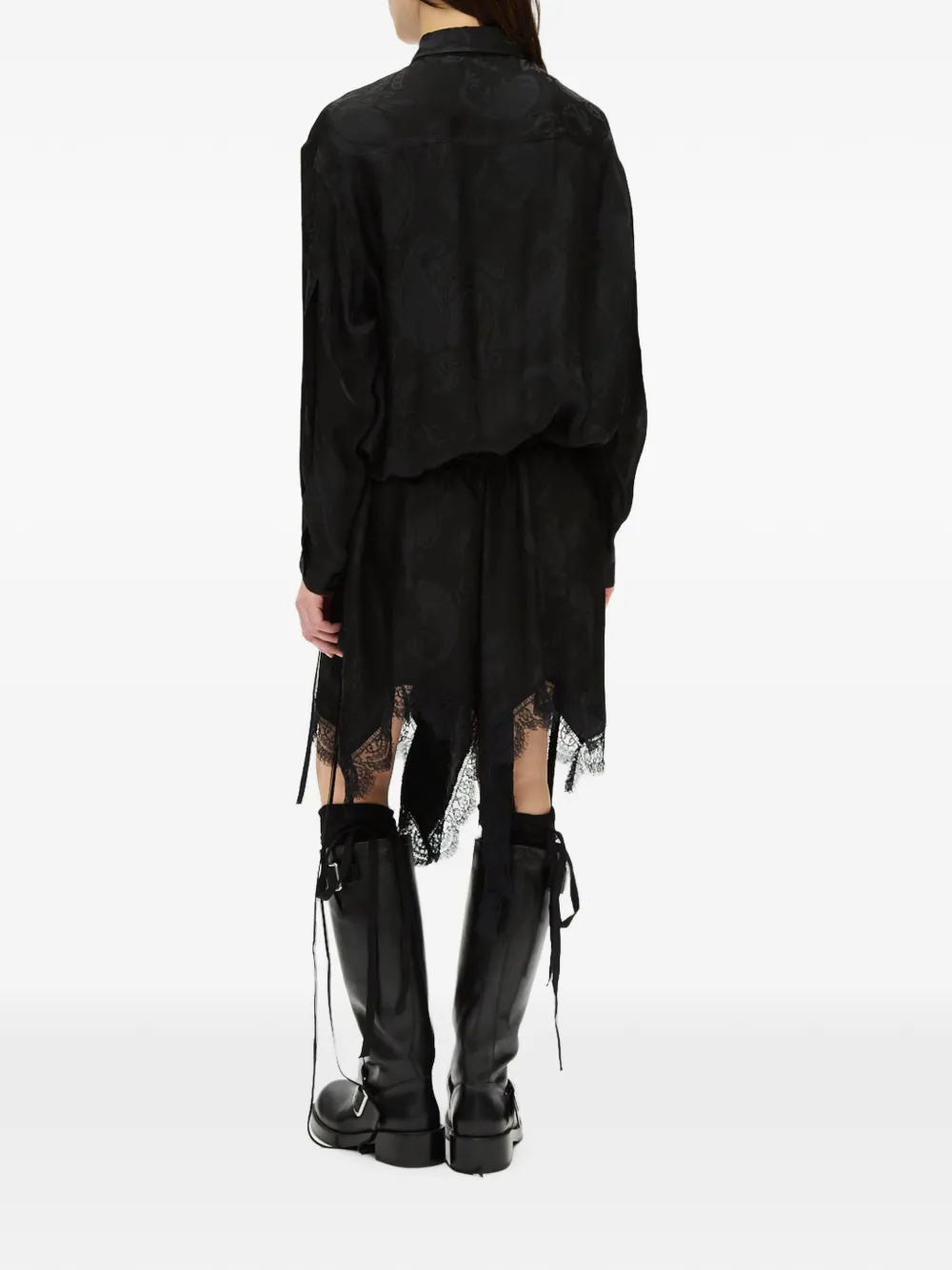 Ann Demeulemeester Mini-jurk met kanten afwerking en paisley-jacquard Zwart
