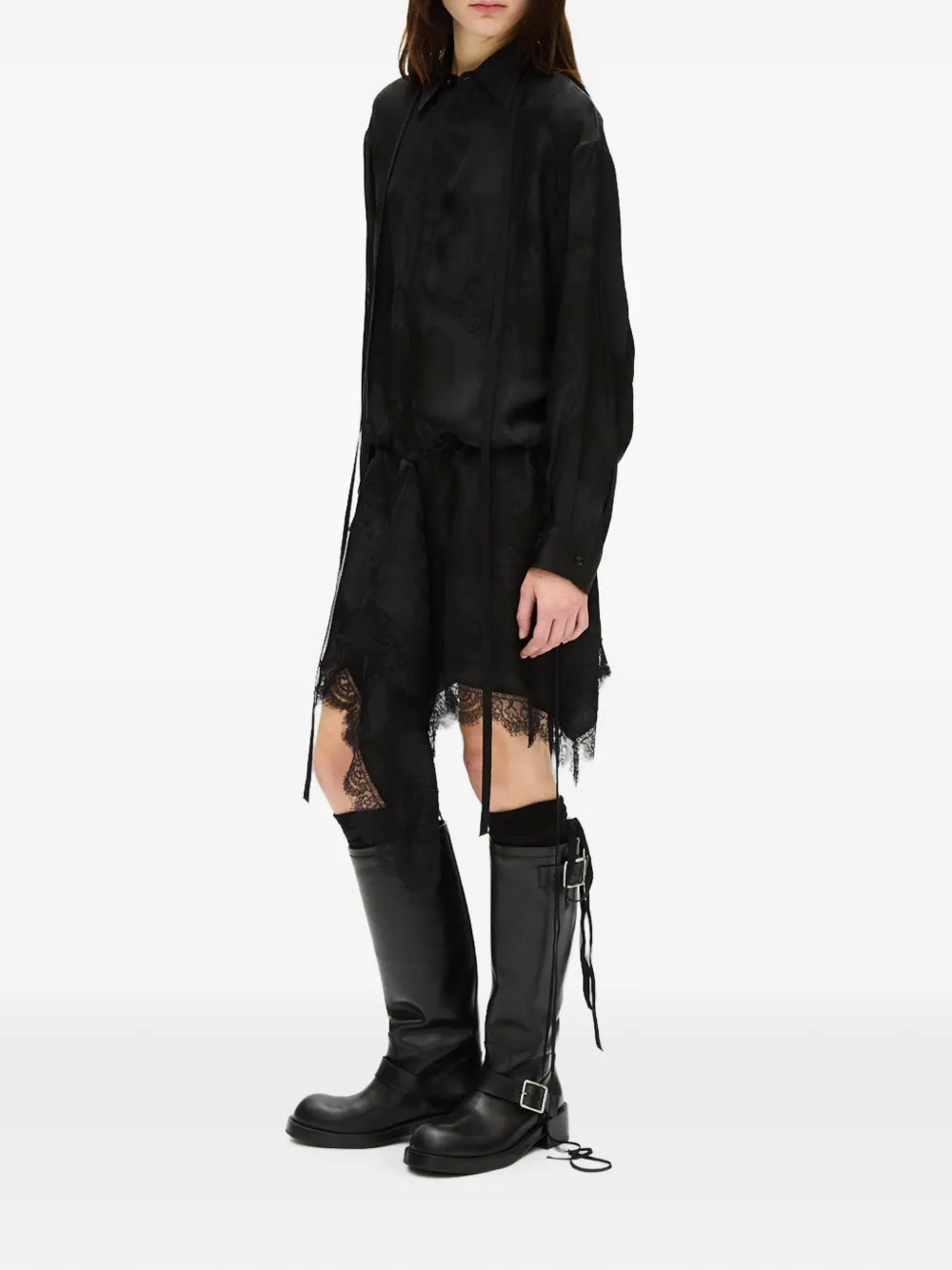 Ann Demeulemeester Mini-jurk met kanten afwerking en paisley-jacquard Zwart