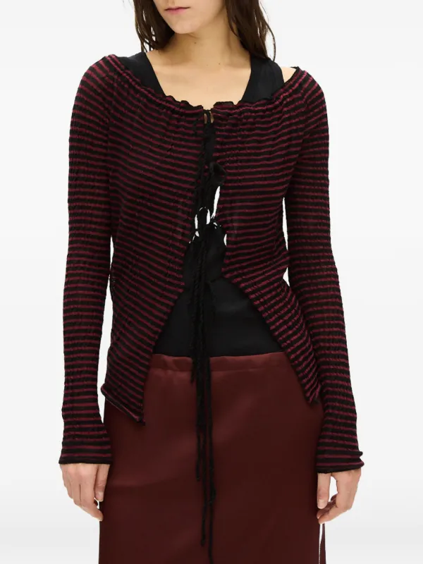 Ann Demeulemeester Nelle Striped Tie-fastening Cardigan in Red