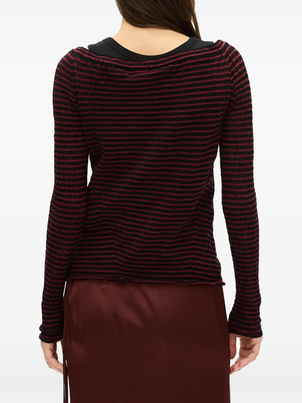 Ann Demeulemeester Nelle Striped Tie-fastening Cardigan in Red, view 4