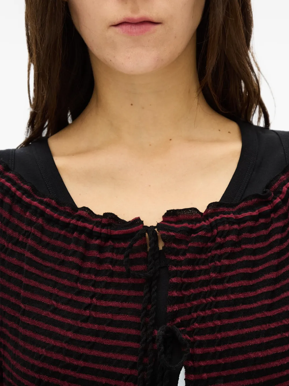 Ann Demeulemeester Nelle Striped Tie-fastening Cardigan in Red, view 5