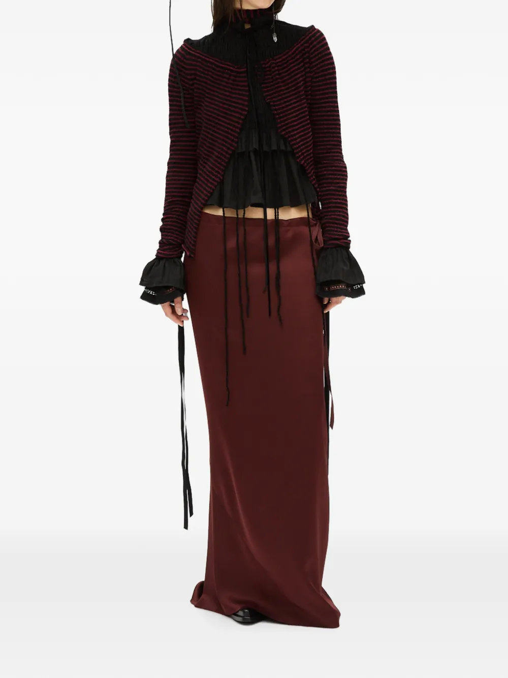Ann Demeulemeester Nelle Striped Tie-fastening Cardigan in Red, view 2