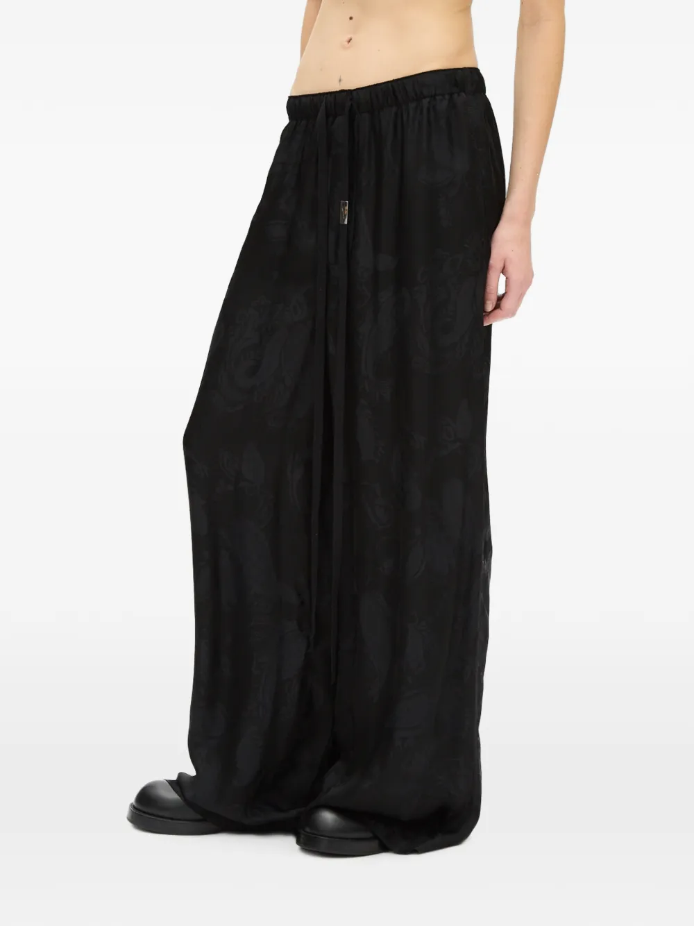 Ann Demeulemeester Nevi Paisley Satin Trousers in Black, view 3