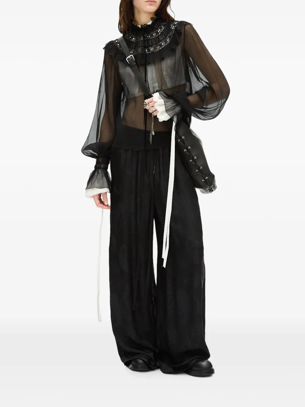 Ann Demeulemeester Nevi Paisley Satin Trousers in Black, view 2