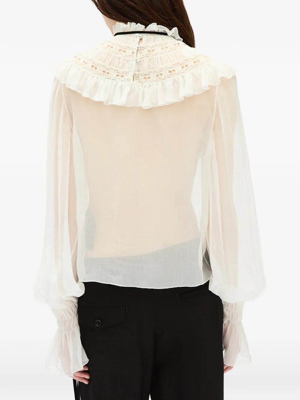 Ann Demeulemeester Shirt met ruches en kanten afwerking Wit