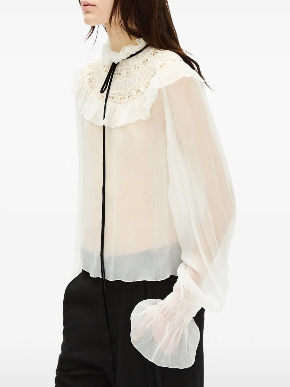 Ann Demeulemeester Shirt met ruches en kanten afwerking Wit