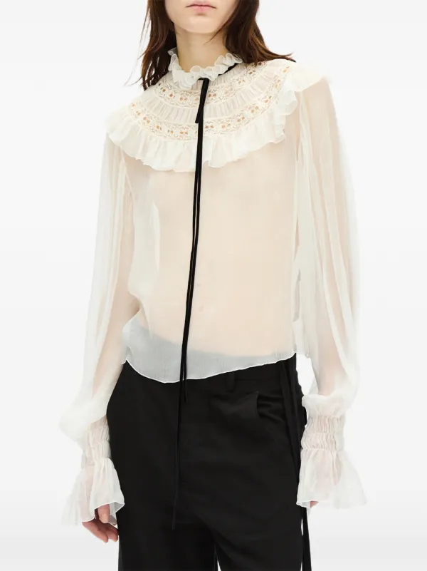 Ann Demeulemeester Ruffled Lace-trim Blouse in White