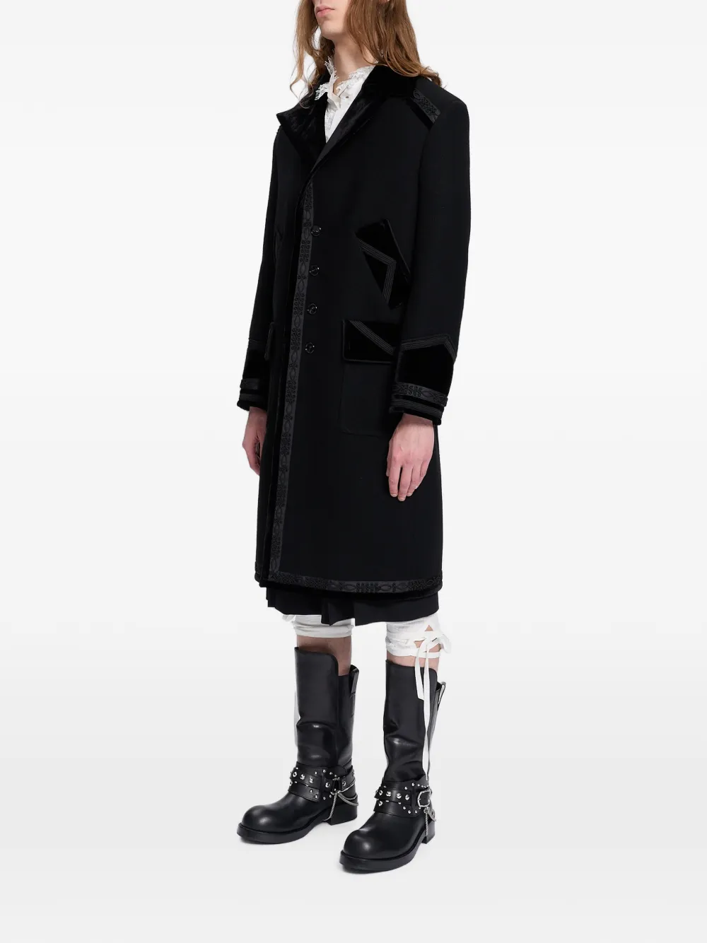 Ann Demeulemeester Havtor jas met geborduurde fluwelen afwerking Zwart
