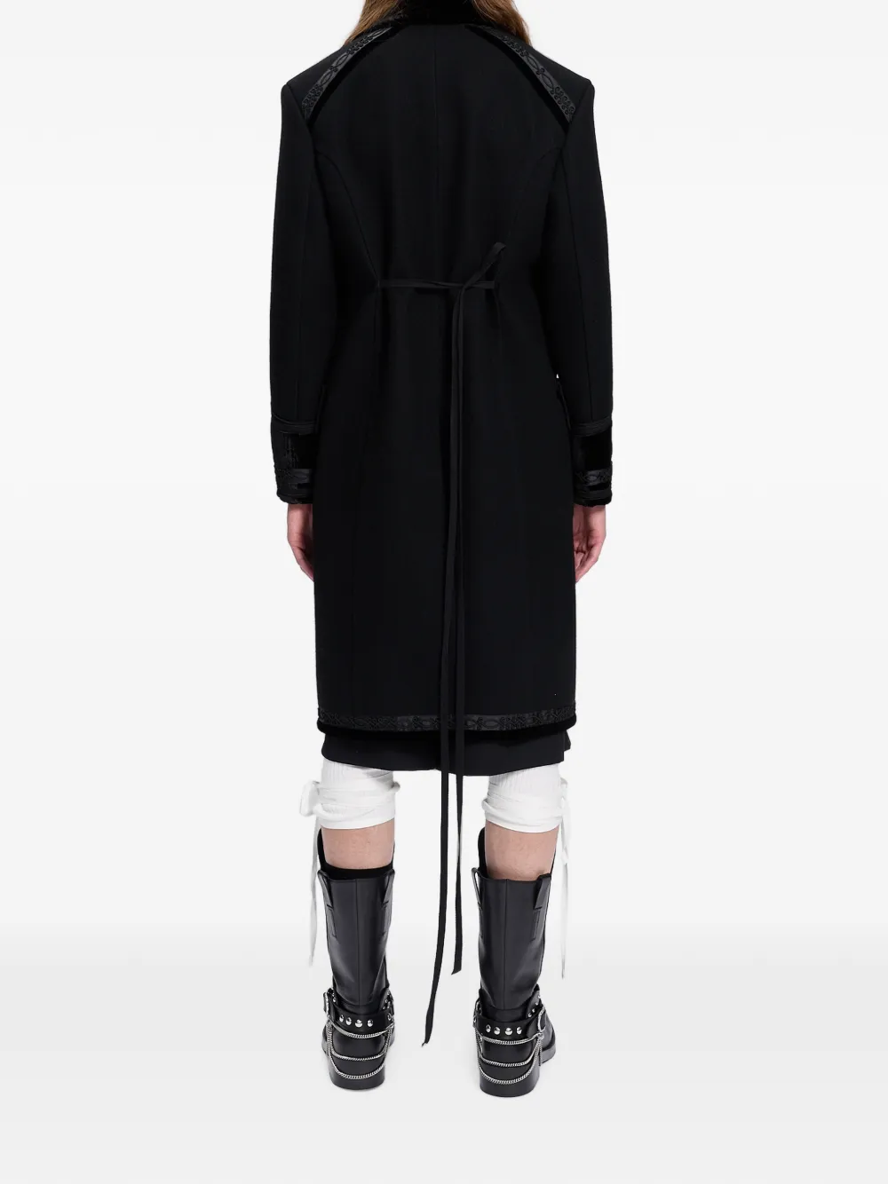 Ann Demeulemeester Havtor jas met geborduurde fluwelen afwerking Zwart