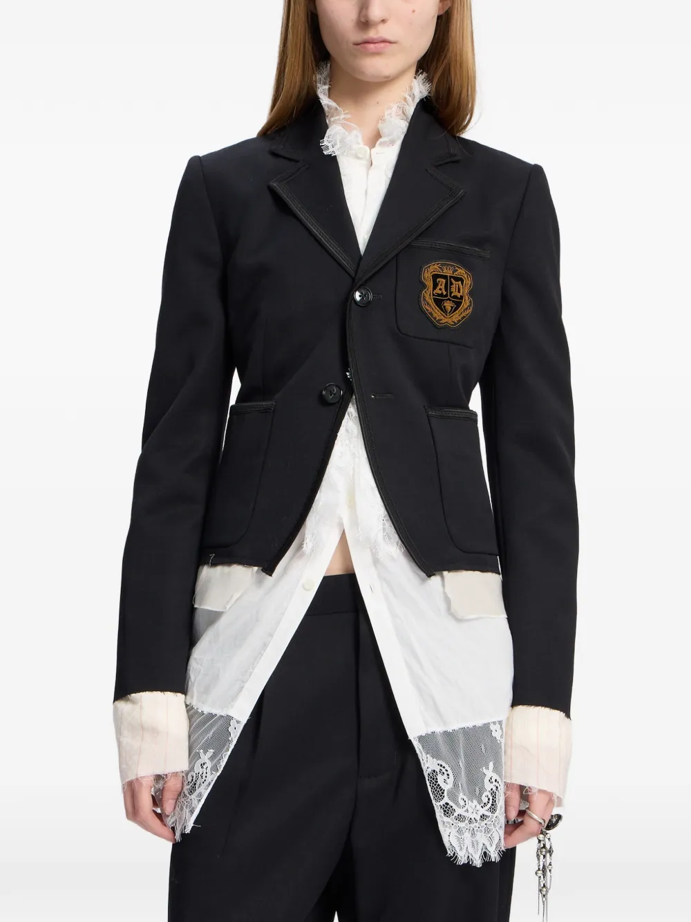 Ann Demeulemeester Wollen jack met logopatch Zwart