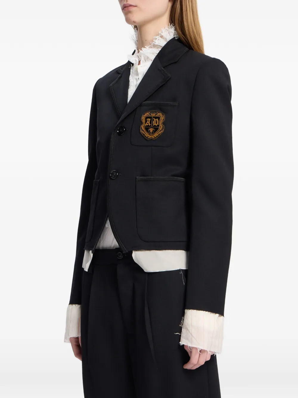 Ann Demeulemeester Wollen jack met logopatch Zwart