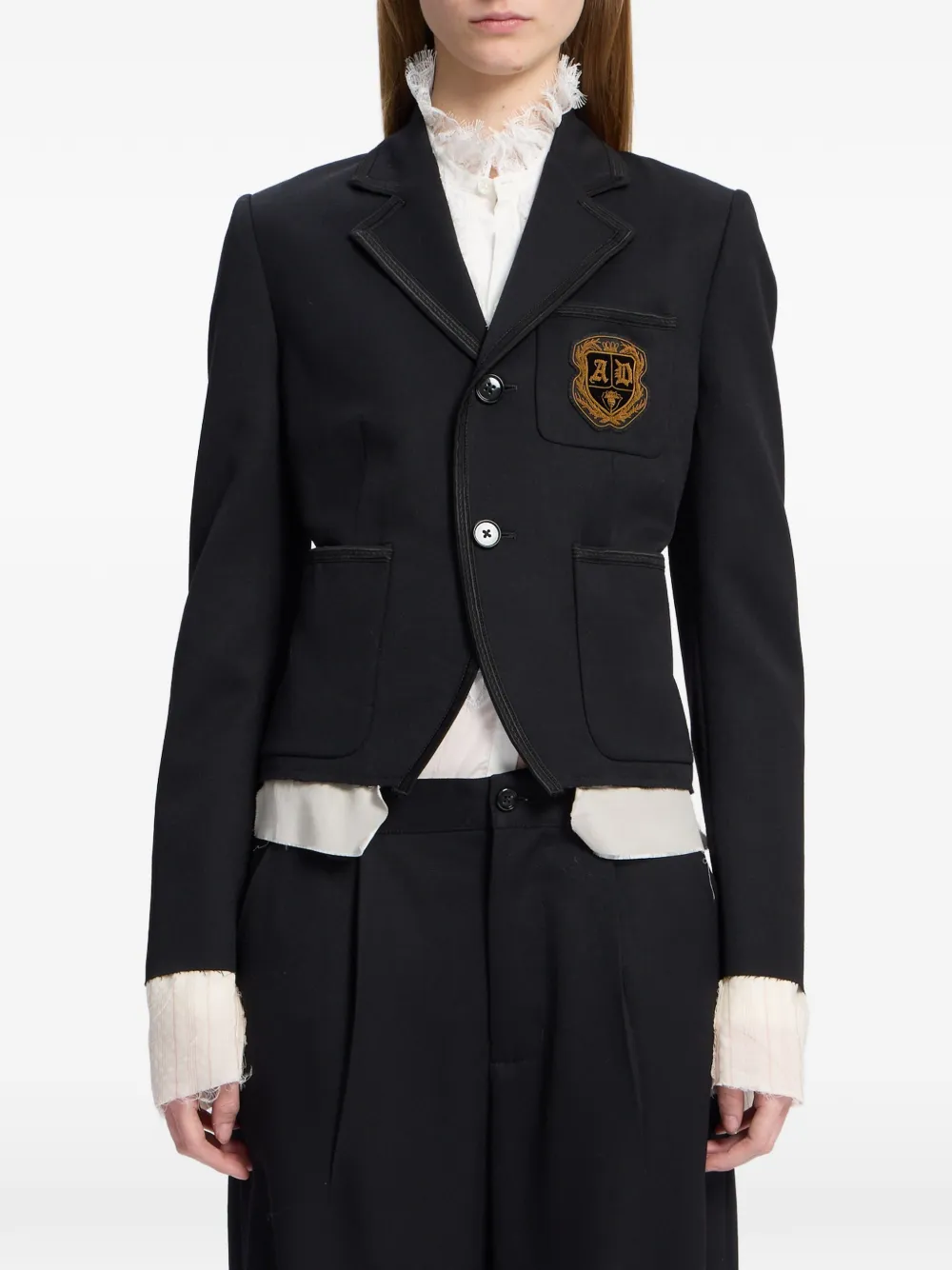 Ann Demeulemeester Logo-patch Worsted-wool Jacket In Black