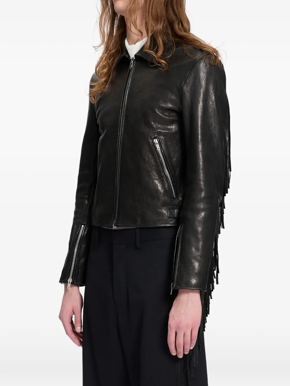Ann Demeulemeester Karol leren jack met franje Zwart