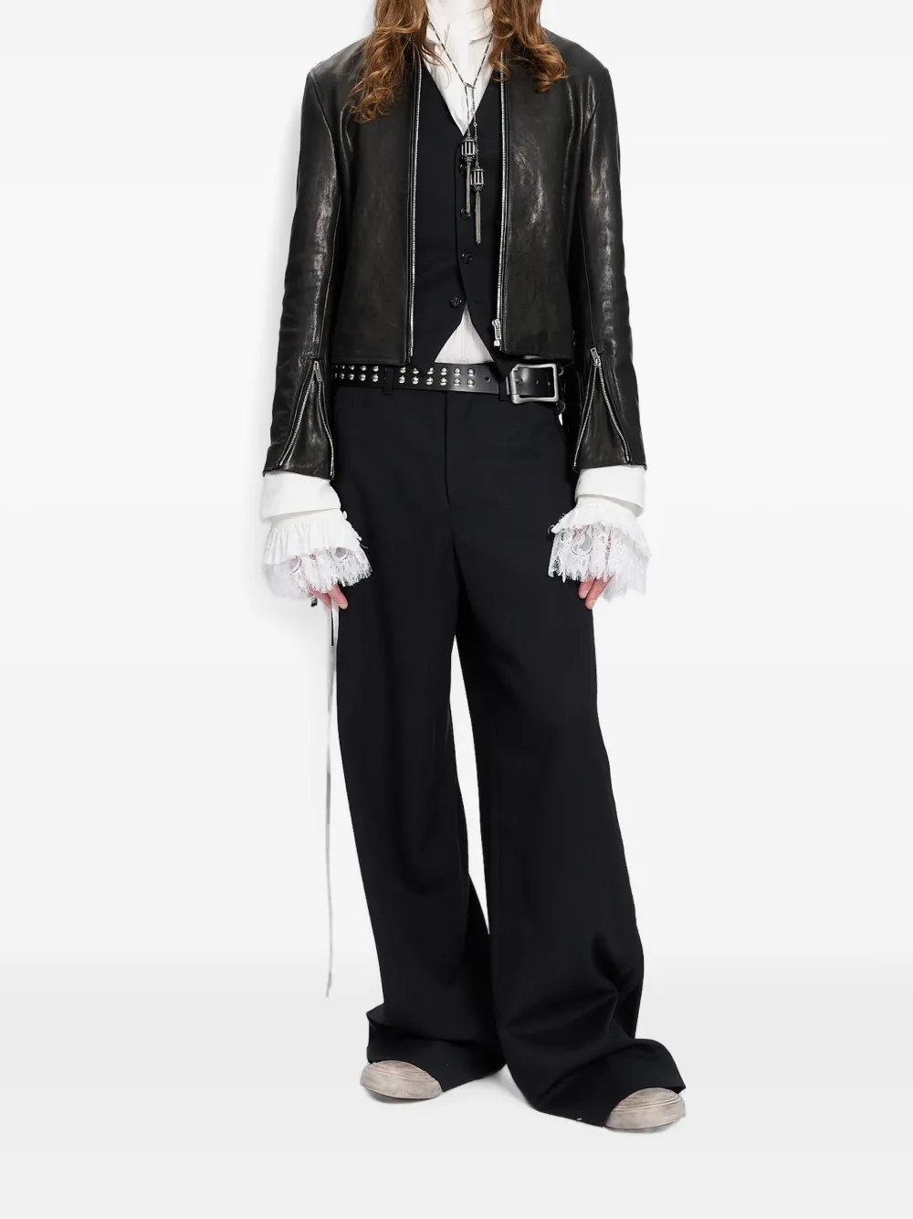 Ann Demeulemeester Karol leren jack met franje Zwart