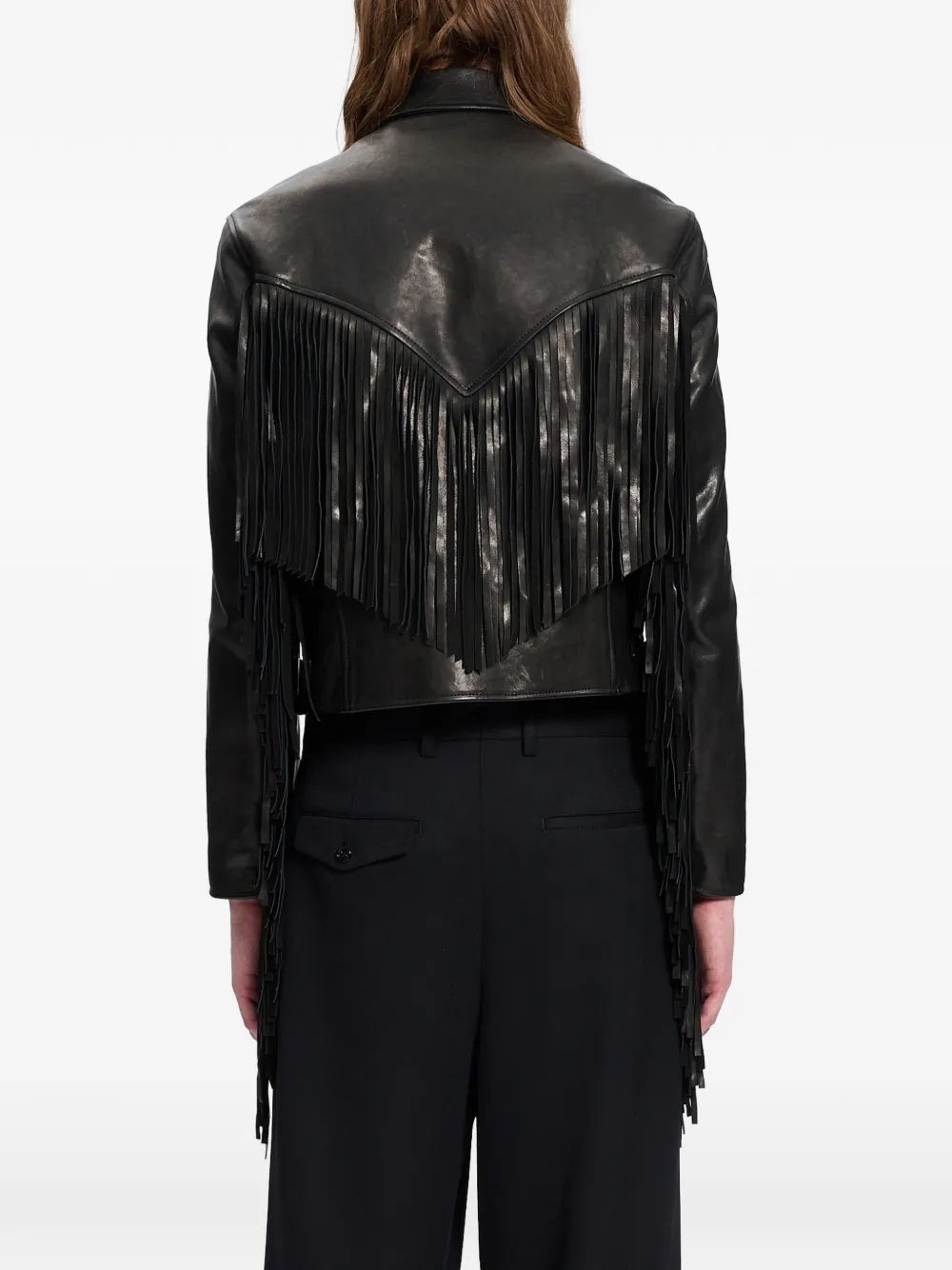 Ann Demeulemeester Karol leren jack met franje Zwart