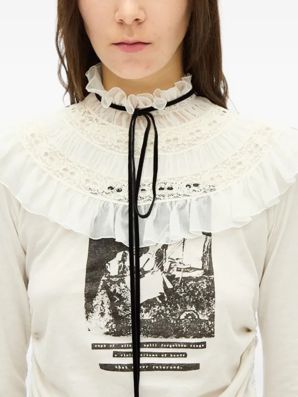 Ann Demeulemeester Ruffled Lace-trim Collar in Neutrals