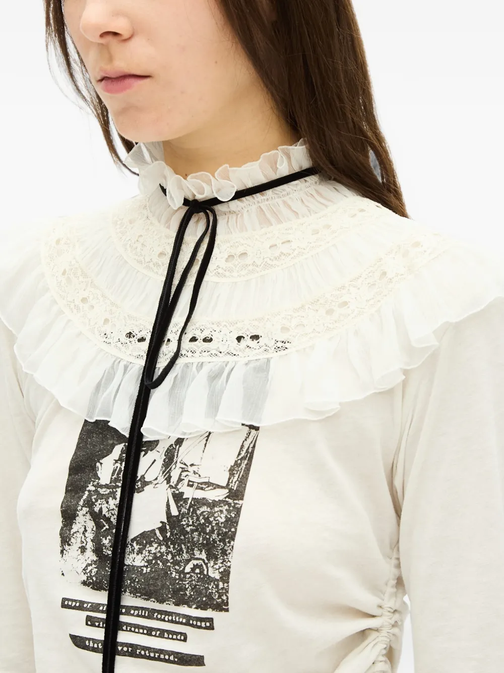 Ann Demeulemeester Ruffled Lace-trim Collar in Neutrals, view 3
