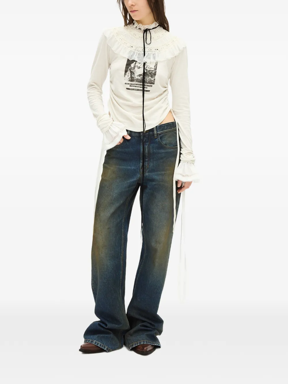 Ann Demeulemeester Ruffled Lace-trim Collar in Neutrals, view 2