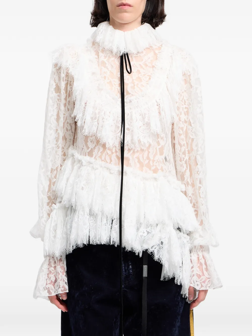 Ann Demeulemeester Blouse met paisley-kant en ruches Wit