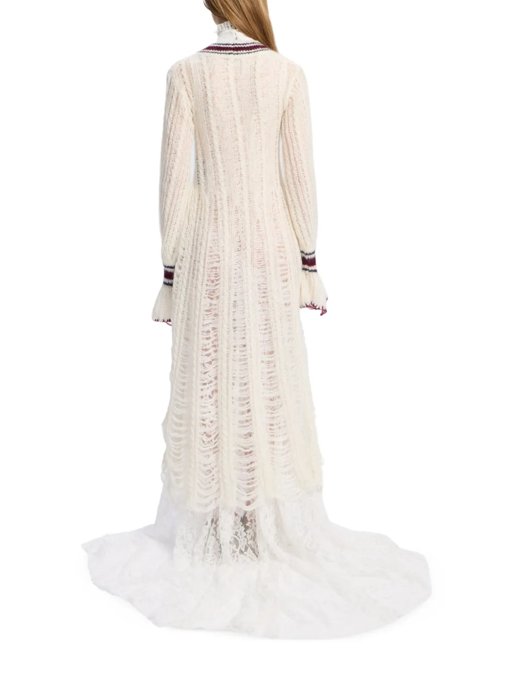 Ann Demeulemeester Distressed V-neck Maxi Dress in White, view 4