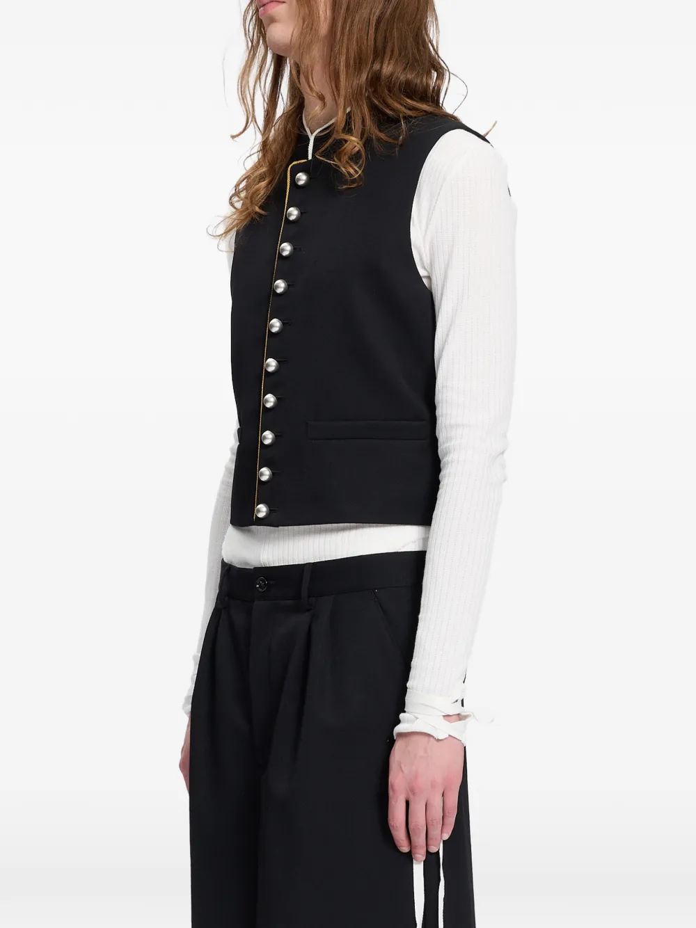 Ann Demeulemeester Gestreept gilet met knopen Zwart
