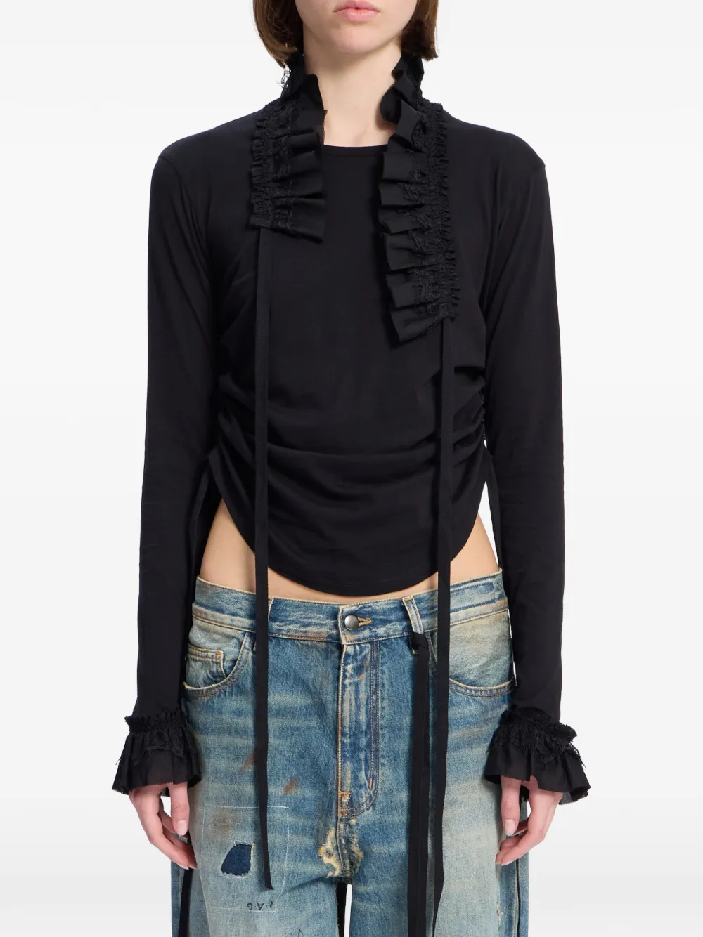 Ann Demeulemeester t-shirt volanté à manches longues - Noir Ann Demeulemeester t-shirt volanté à manches longues - Noir