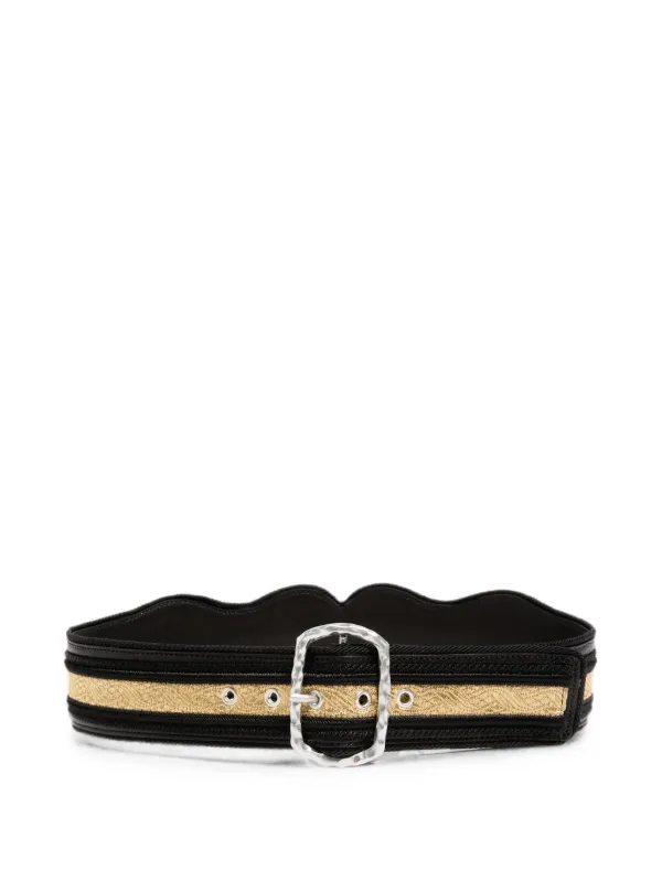 Ann Demeulemeester Regimental Jacquard Scalloped-edge Belt in Black