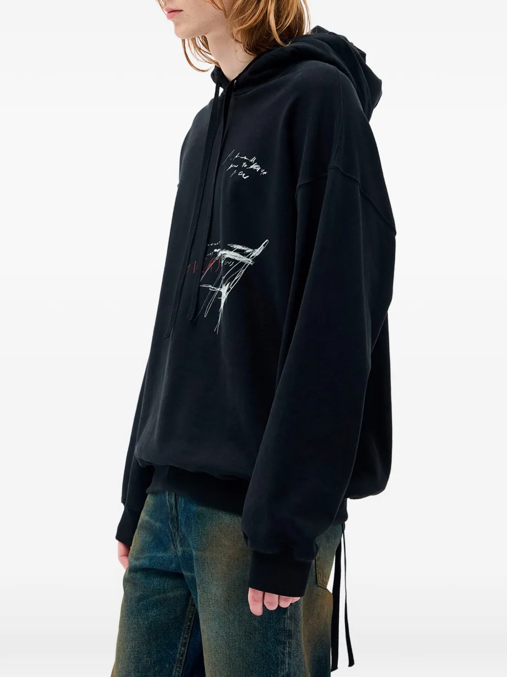 Ann Demeulemeester Hoodie met print Zwart