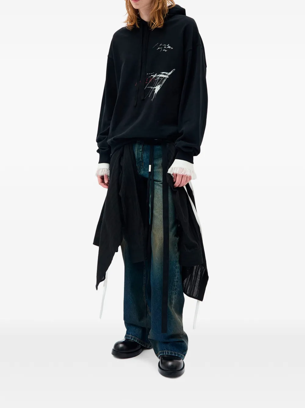 Ann Demeulemeester Hoodie met print Zwart