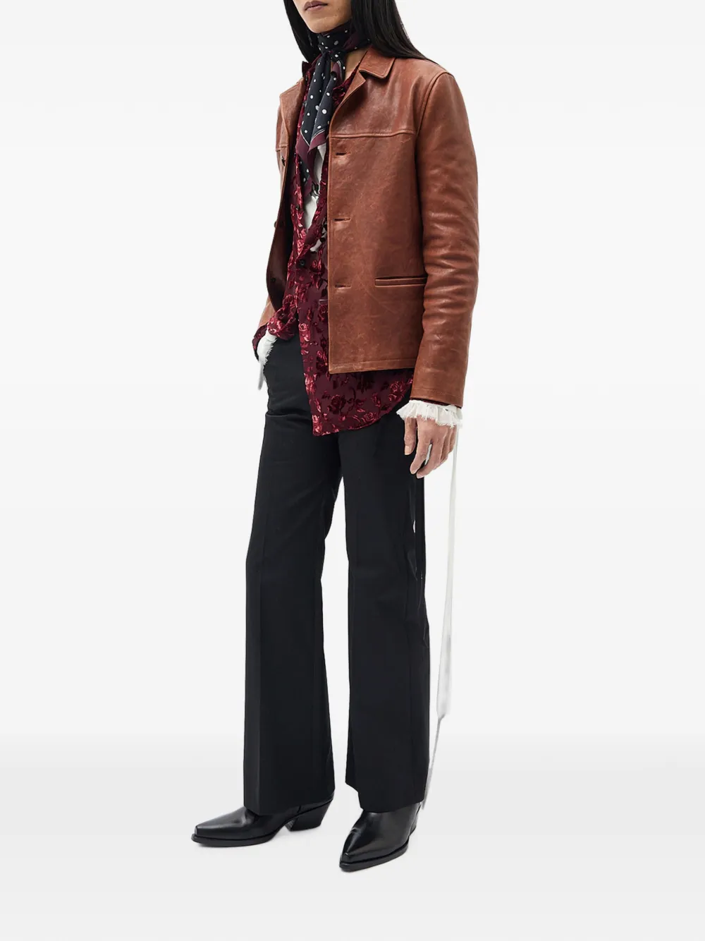 Ann Demeulemeester Pareli leren jack Bruin