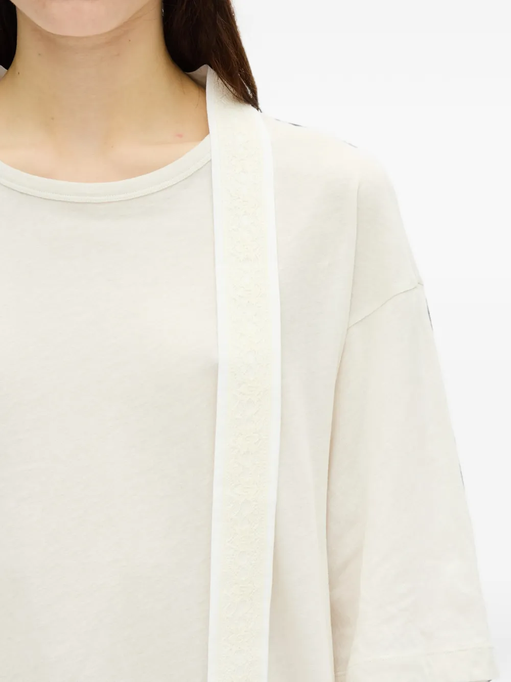 Ann Demeulemeester Jersey T-shirt met kanten afwerking Beige
