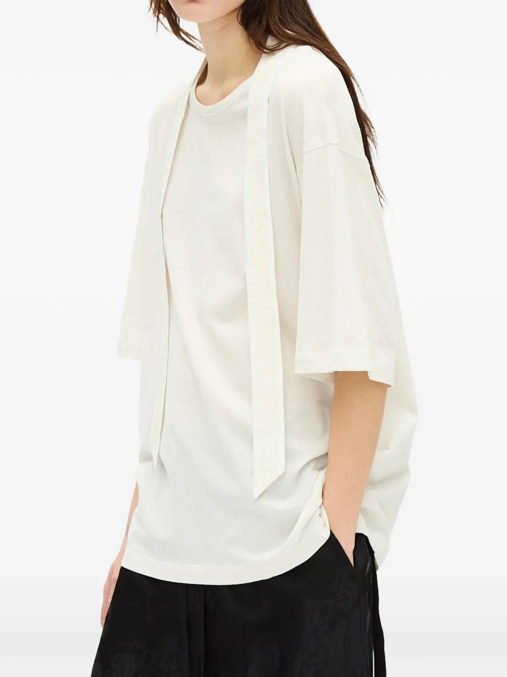 Ann Demeulemeester Jersey T-shirt met kanten afwerking Beige